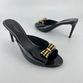 Louis Vuitton | Black Patent Leather Gold Gem Metal Bow Slide Mules (38)