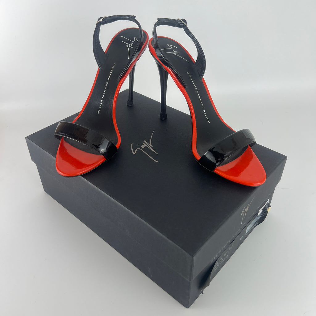 Giuseppe Zanotti | Red Black Patent Leather Slingback Heels (38)