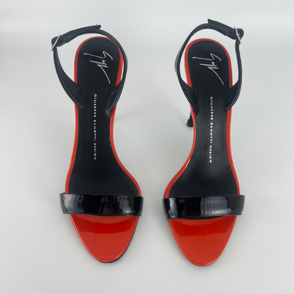 Giuseppe Zanotti | Red Black Patent Leather Slingback Heels (38)
