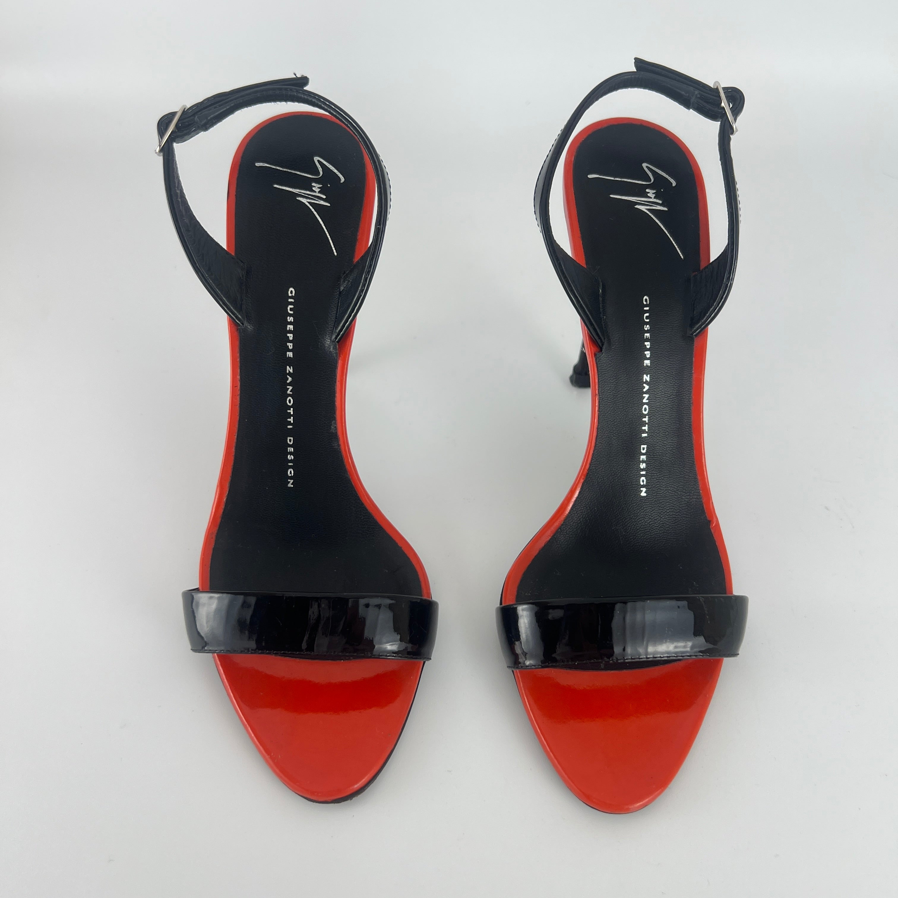 Giuseppe Zanotti | Red Black Patent Leather Slingback Heels (38)