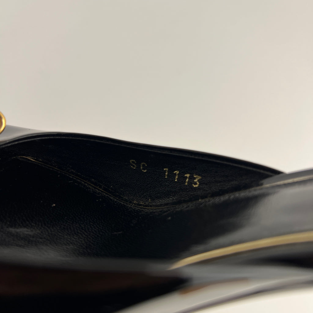 Louis Vuitton | Black Patent Leather Gold Gem Metal Bow Slide Mules (38)