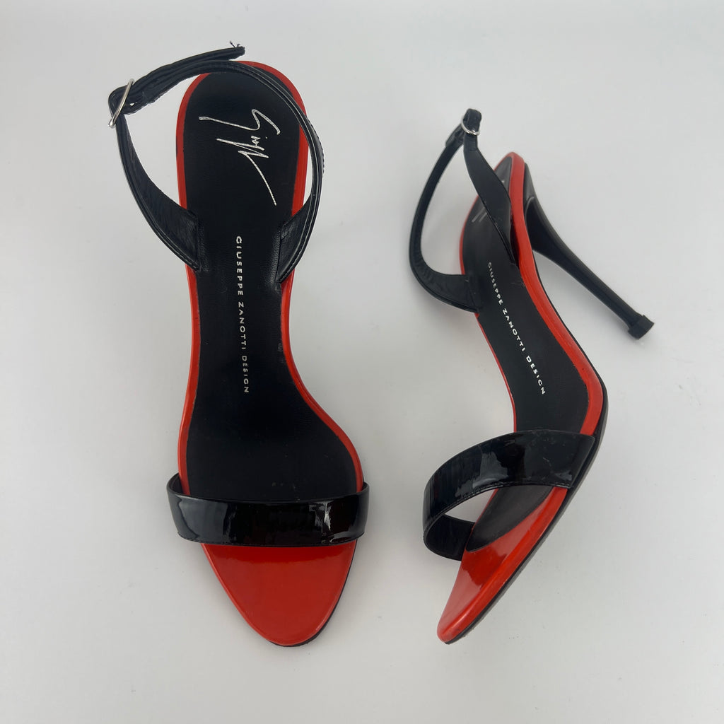 Giuseppe Zanotti | Red Black Patent Leather Slingback Heels (38)