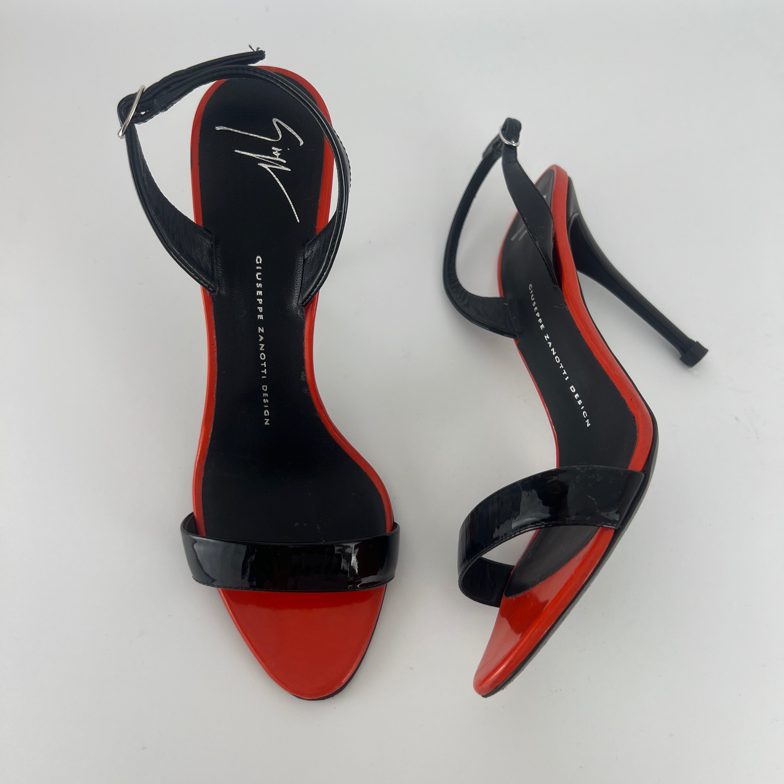 Giuseppe Zanotti | Red Black Patent Leather Slingback Heels (38)