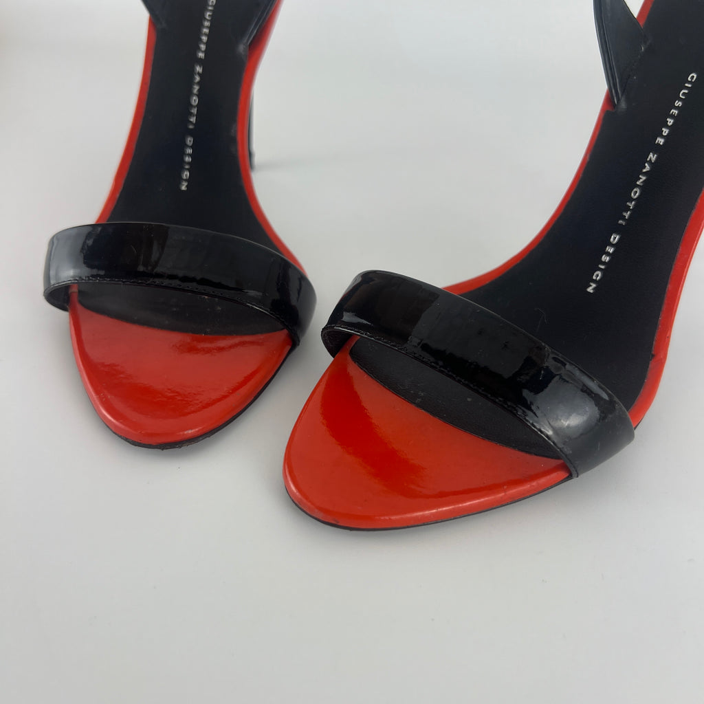 Giuseppe Zanotti | Red Black Patent Leather Slingback Heels (38)