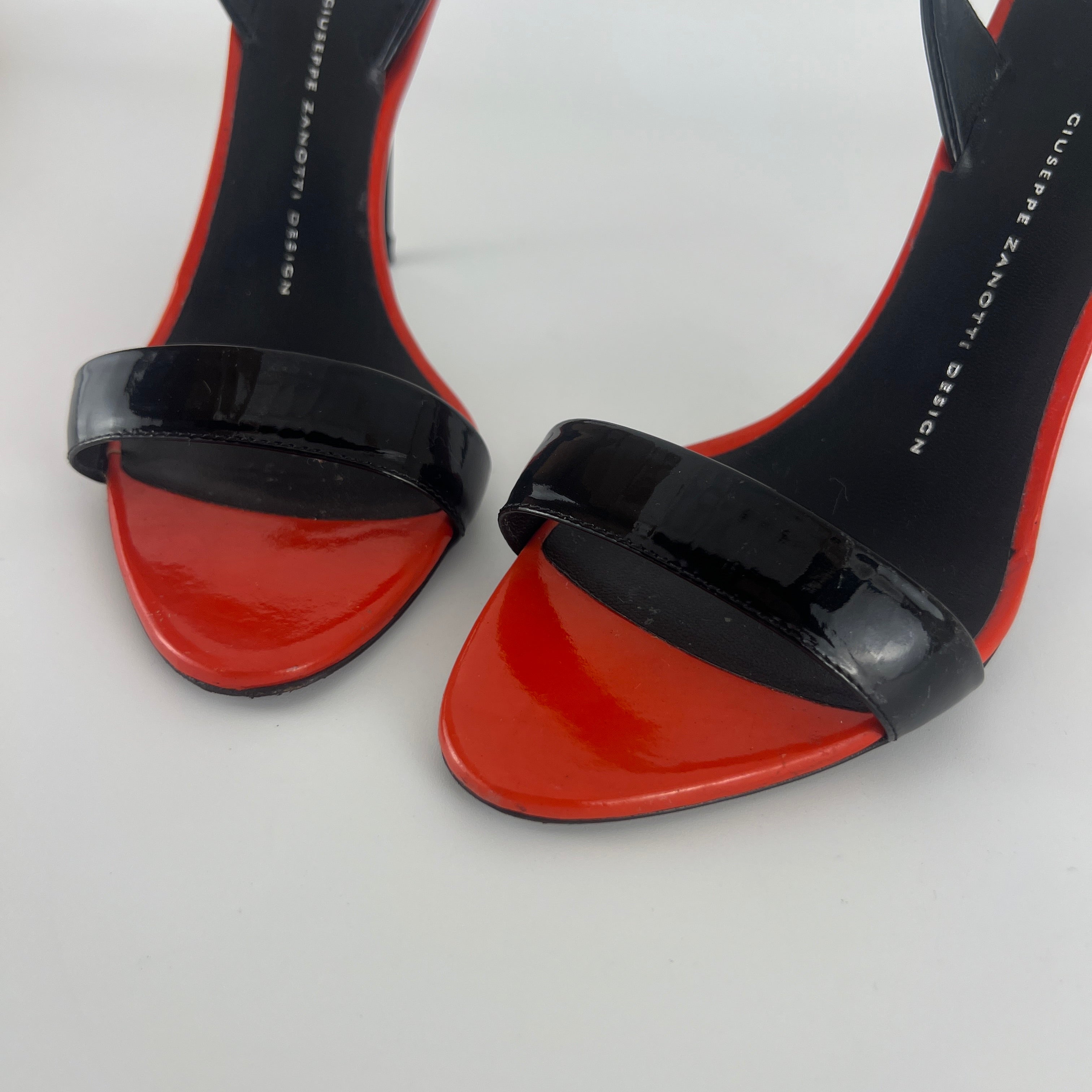 Giuseppe Zanotti | Red Black Patent Leather Slingback Heels (38)