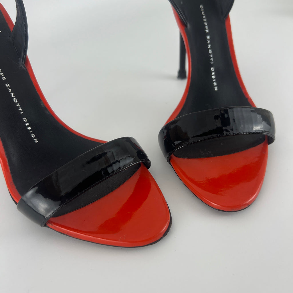 Giuseppe Zanotti | Red Black Patent Leather Slingback Heels (38)