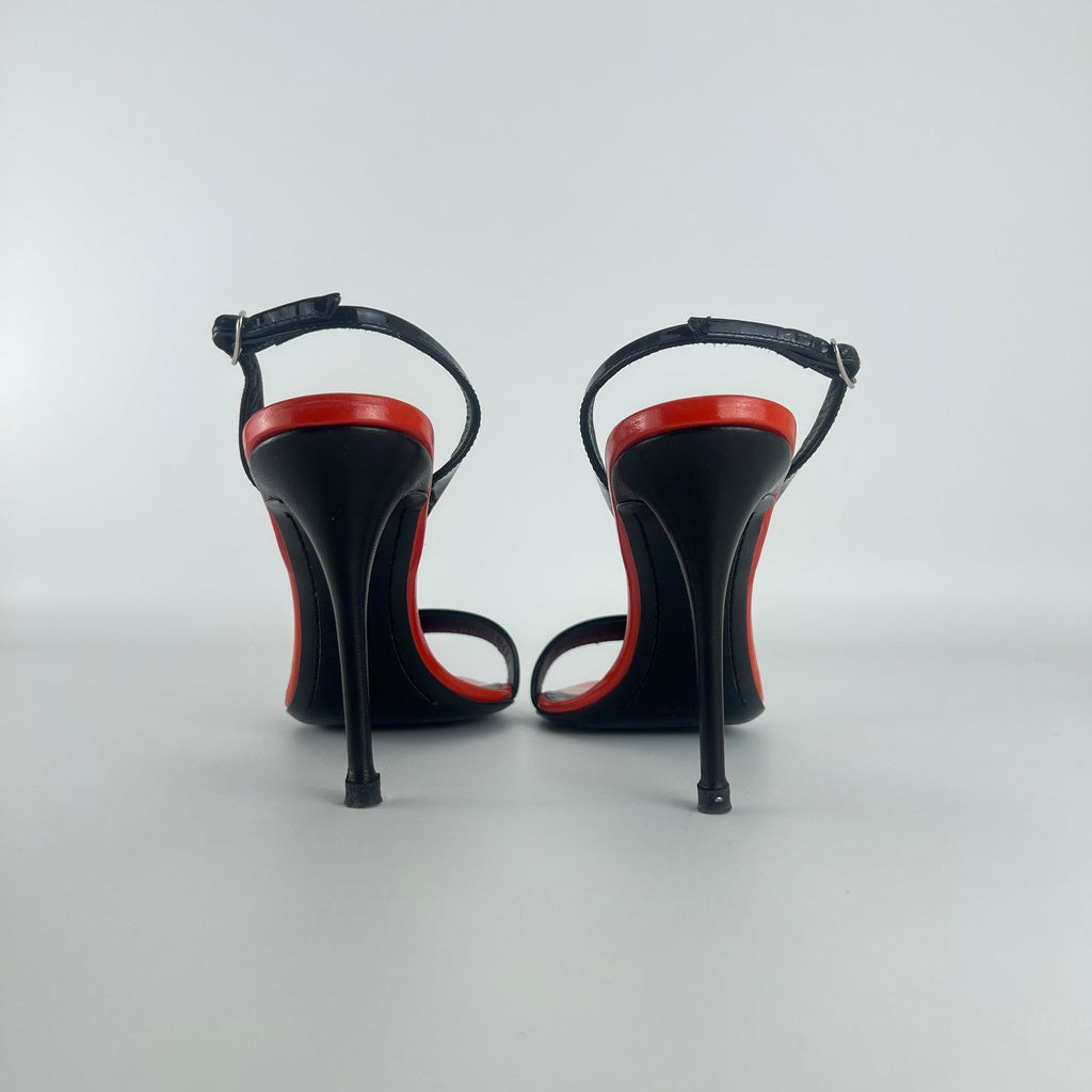 Giuseppe Zanotti | Red Black Patent Leather Slingback Heels (38)
