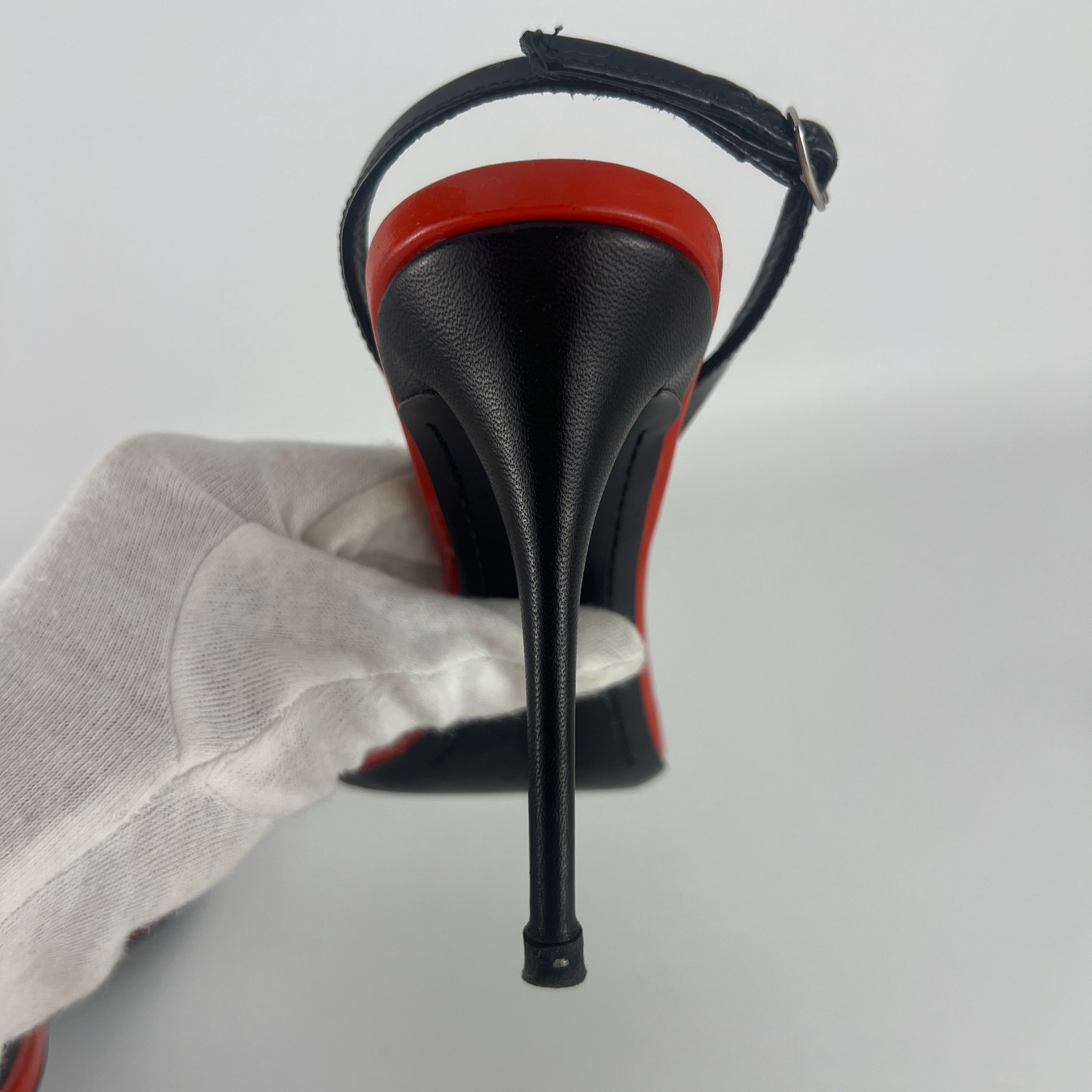 Giuseppe Zanotti | Red Black Patent Leather Slingback Heels (38)