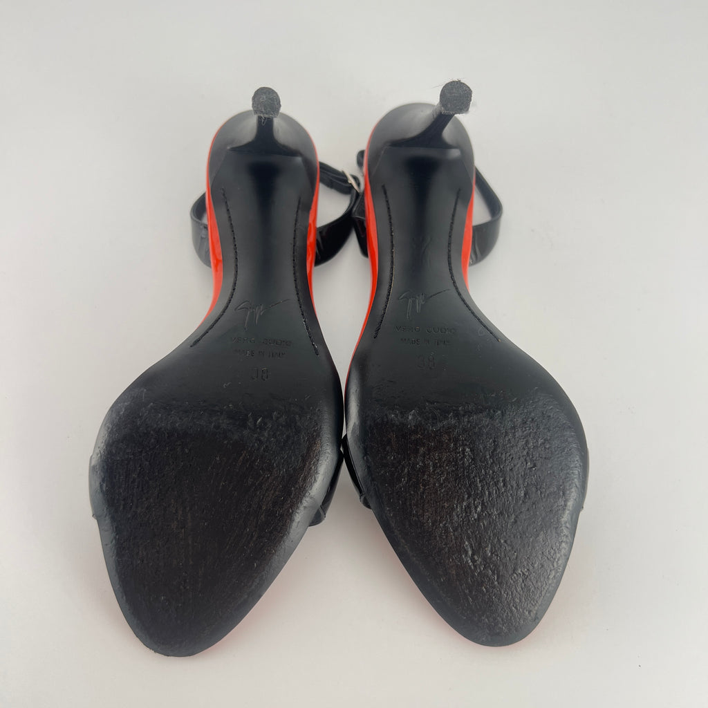 Giuseppe Zanotti | Red Black Patent Leather Slingback Heels (38)