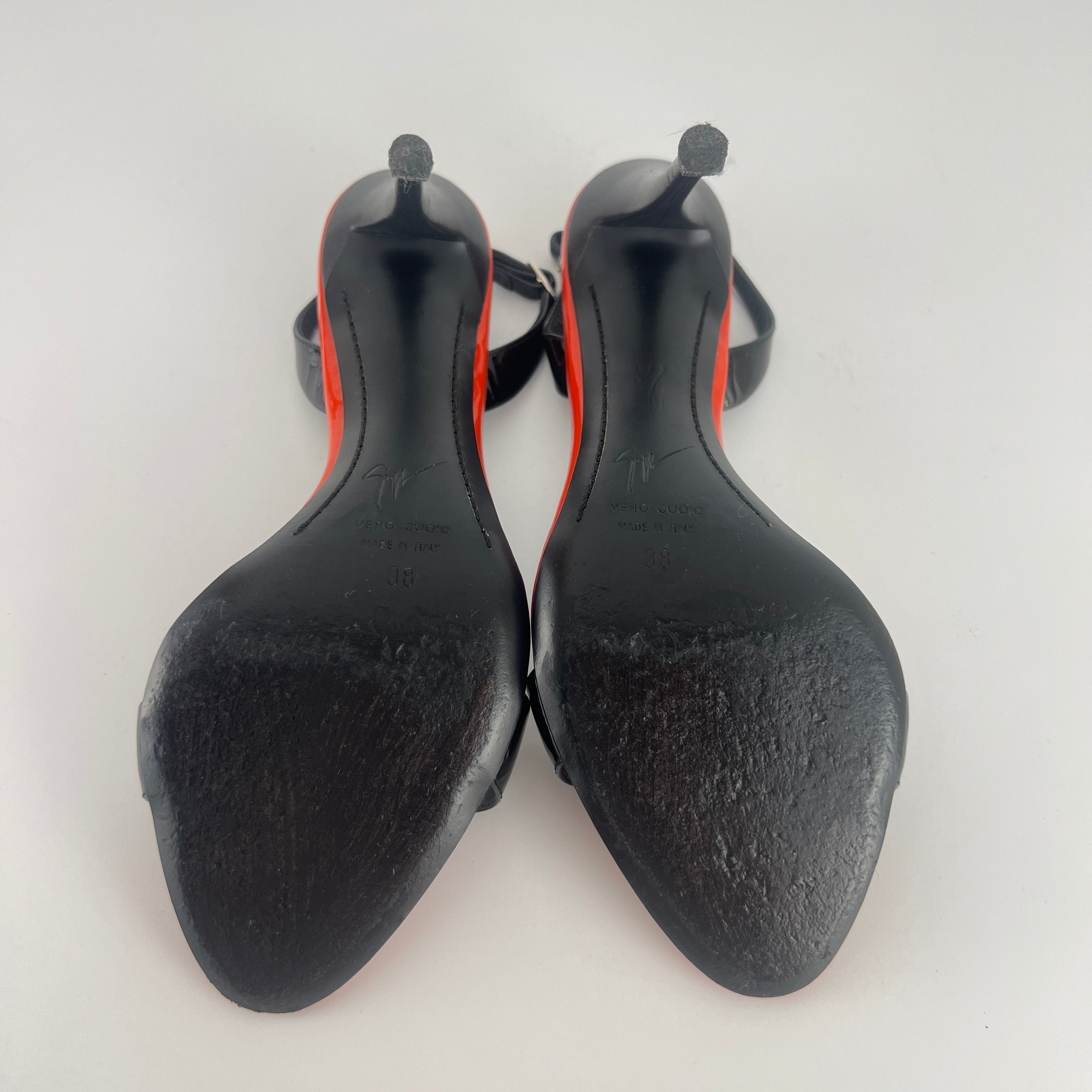 Giuseppe Zanotti | Red Black Patent Leather Slingback Heels (38)