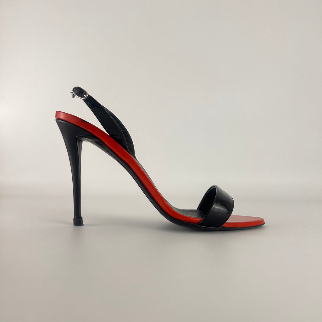 Giuseppe Zanotti | Red Black Patent Leather Slingback Heels (38)