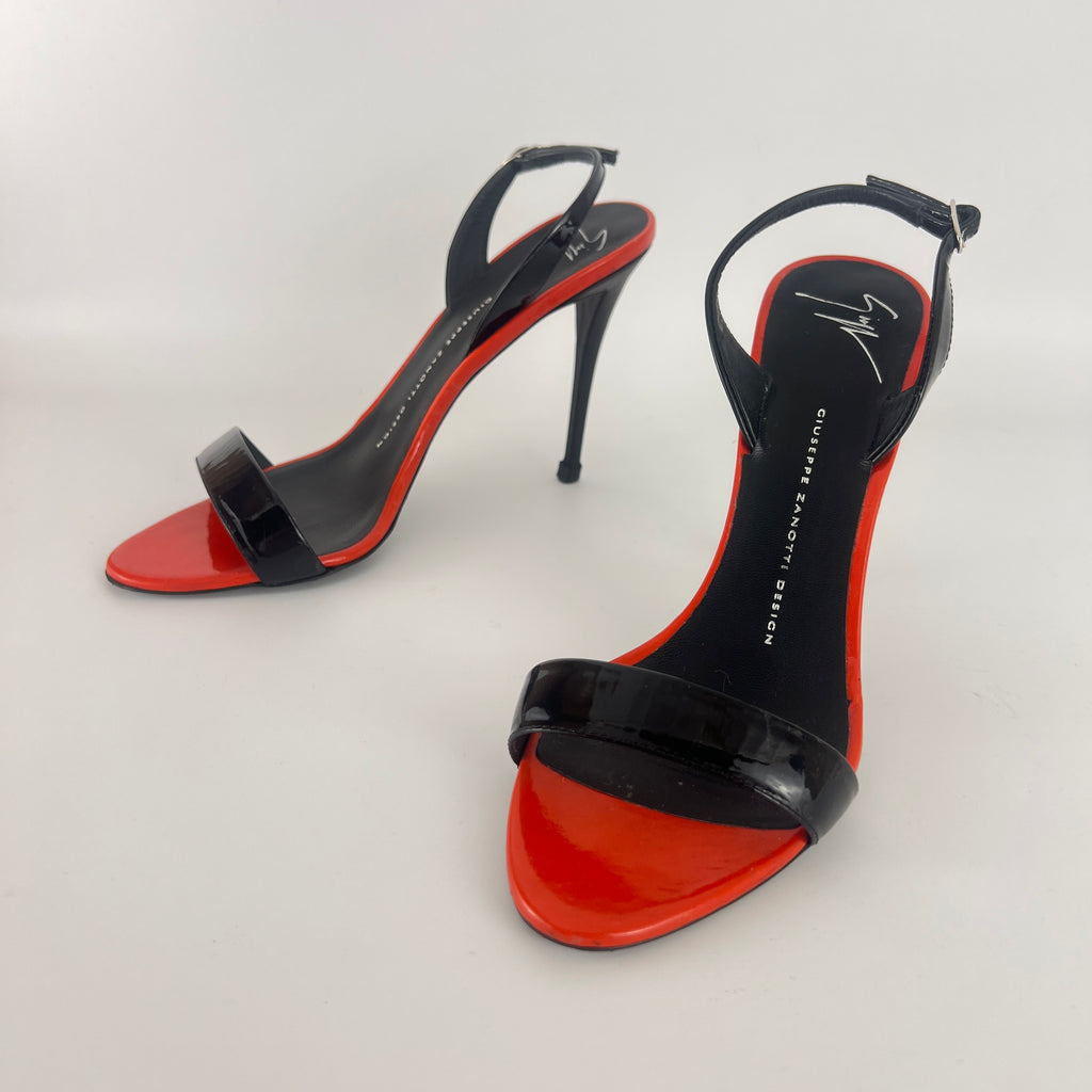 Giuseppe Zanotti | Red Black Patent Leather Slingback Heels (38)