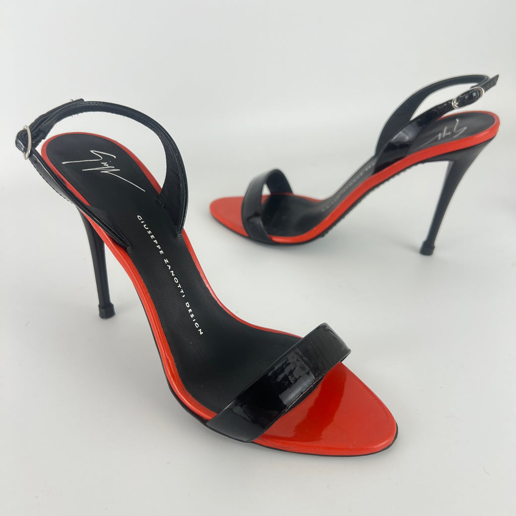 Giuseppe Zanotti | Red Black Patent Leather Slingback Heels (38)