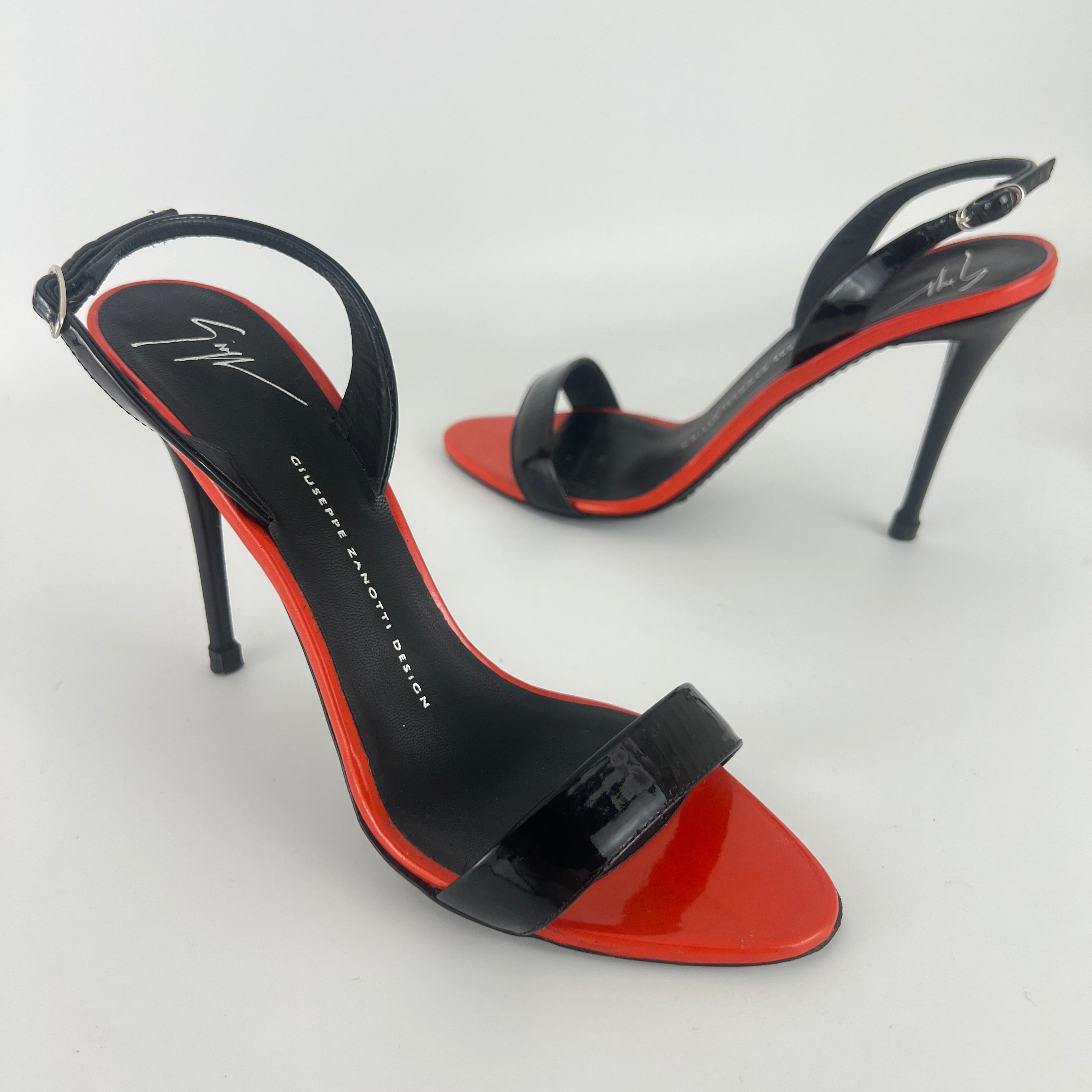 Giuseppe Zanotti | Red Black Patent Leather Slingback Heels (38)