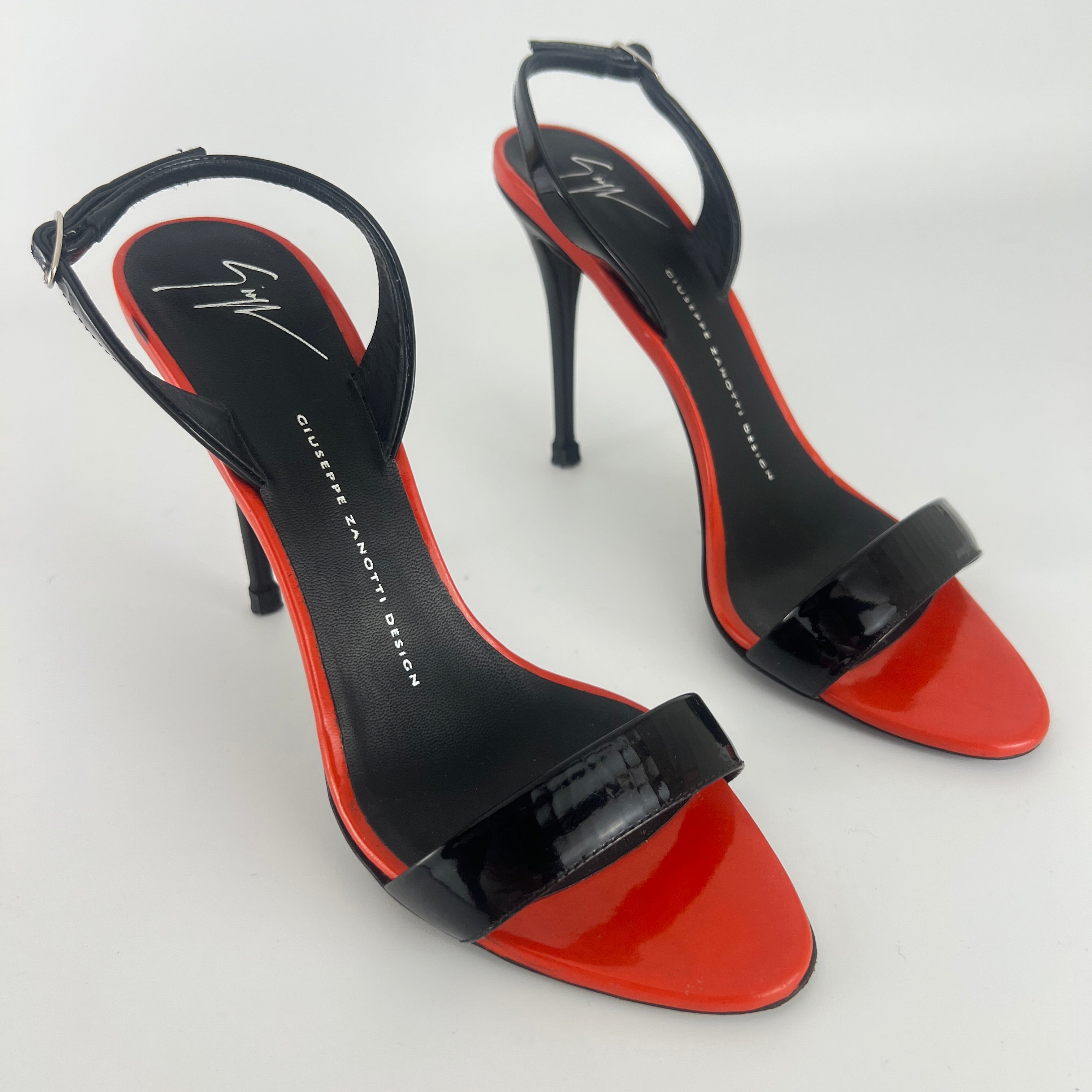 Giuseppe Zanotti | Red Black Patent Leather Slingback Heels (38)