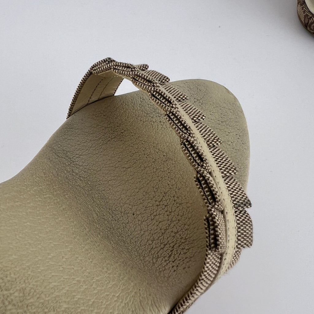 Gucci | Vintage GG Monogram Beige Pleated Strap Slingback Heels (37.5)