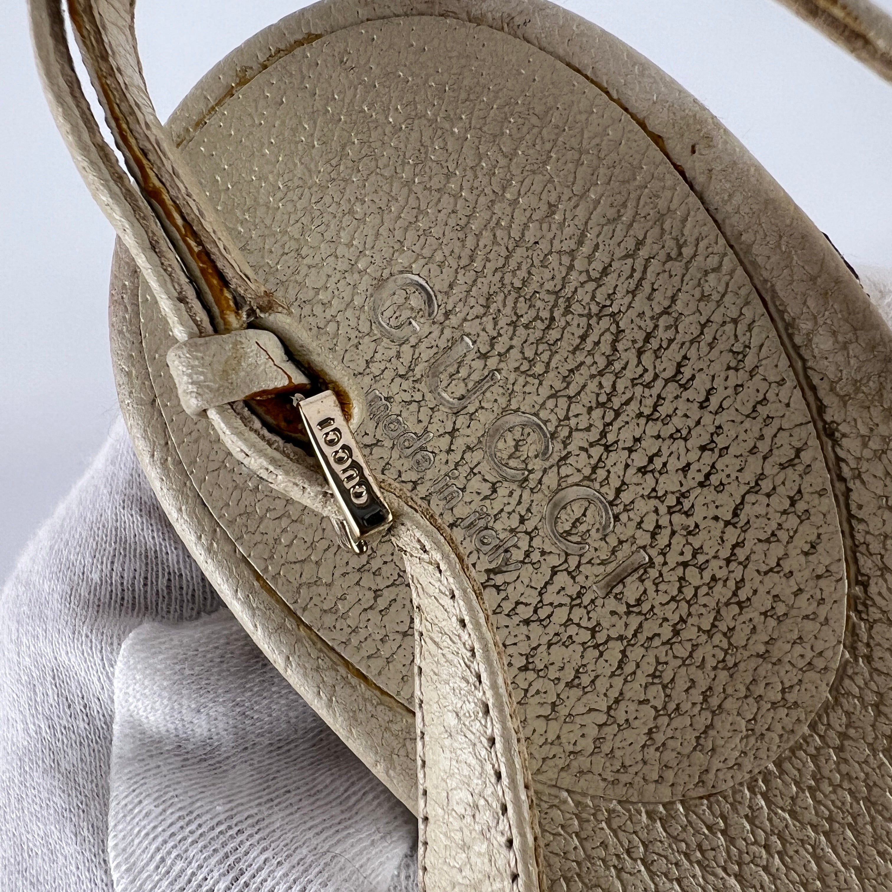 Gucci | Vintage GG Monogram Beige Pleated Strap Slingback Heels (37.5)