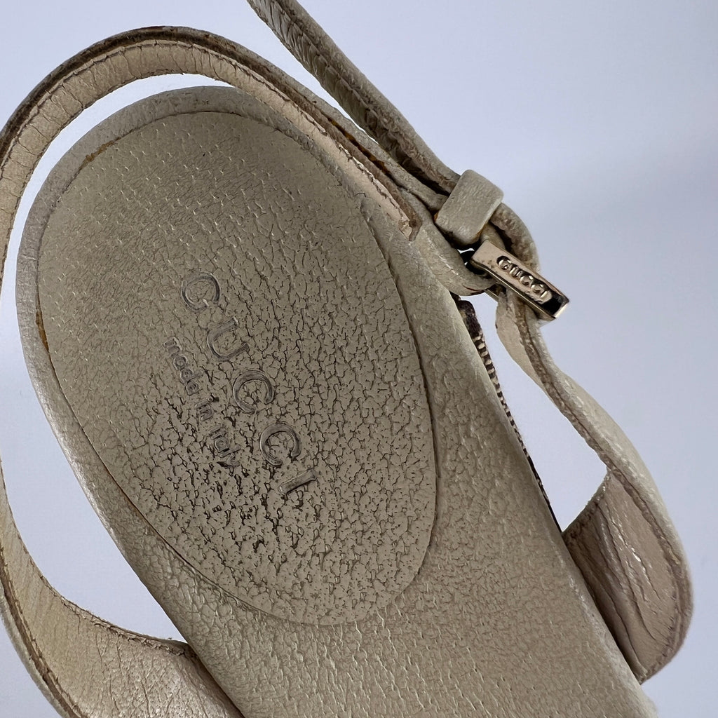 Gucci | Vintage GG Monogram Beige Pleated Strap Slingback Heels (37.5)