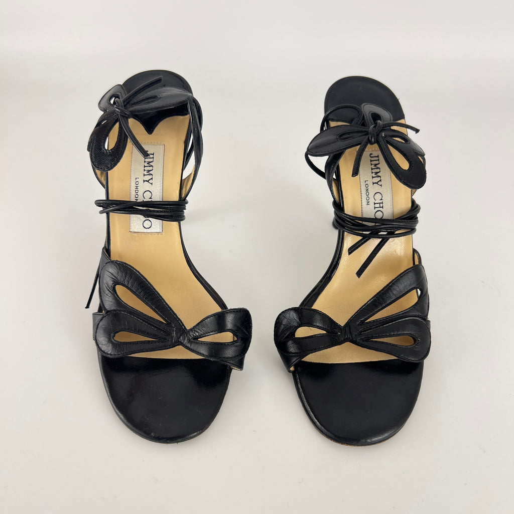 Jimmy Choo | Butterfly Detail Ankle Lace Up Black Strappy Heels (34.5)