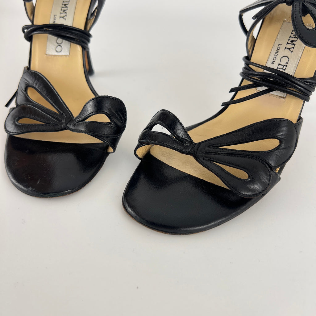 Jimmy Choo | Butterfly Detail Ankle Lace Up Black Strappy Heels (34.5)