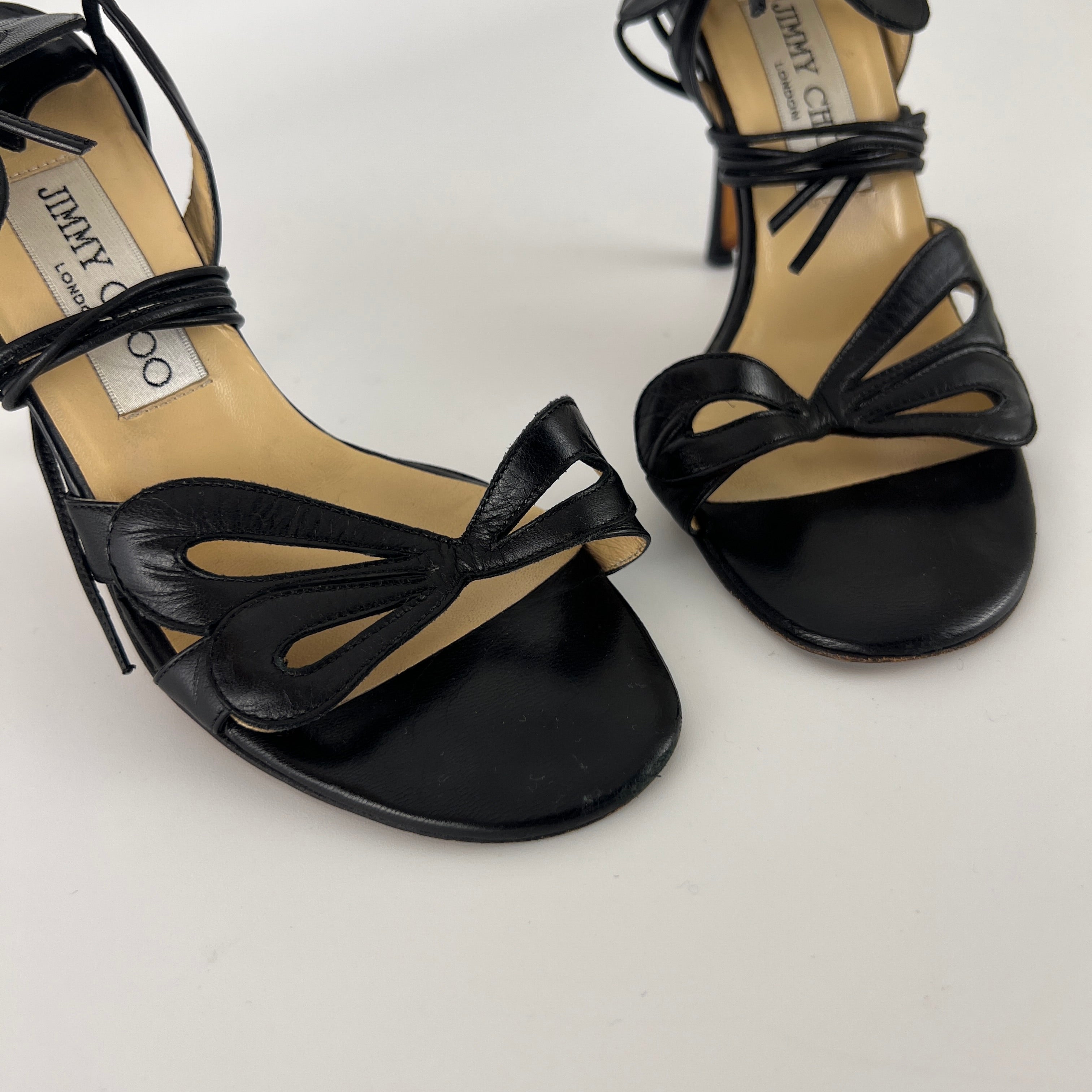 Jimmy Choo | Butterfly Detail Ankle Lace Up Black Strappy Heels (34.5)