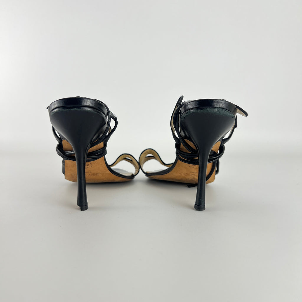 Jimmy Choo | Butterfly Detail Ankle Lace Up Black Strappy Heels (34.5)