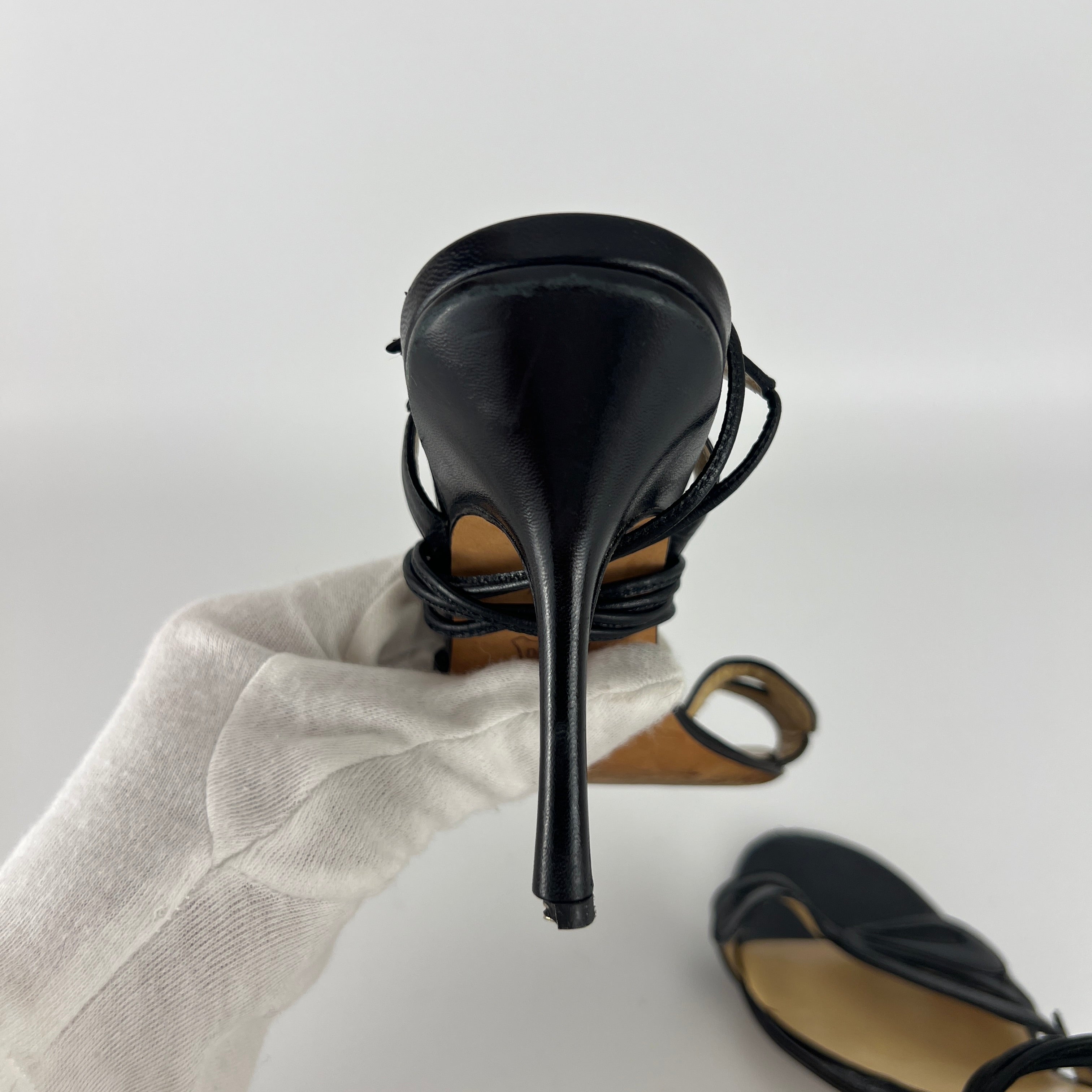 Jimmy Choo | Butterfly Detail Ankle Lace Up Black Strappy Heels (34.5)