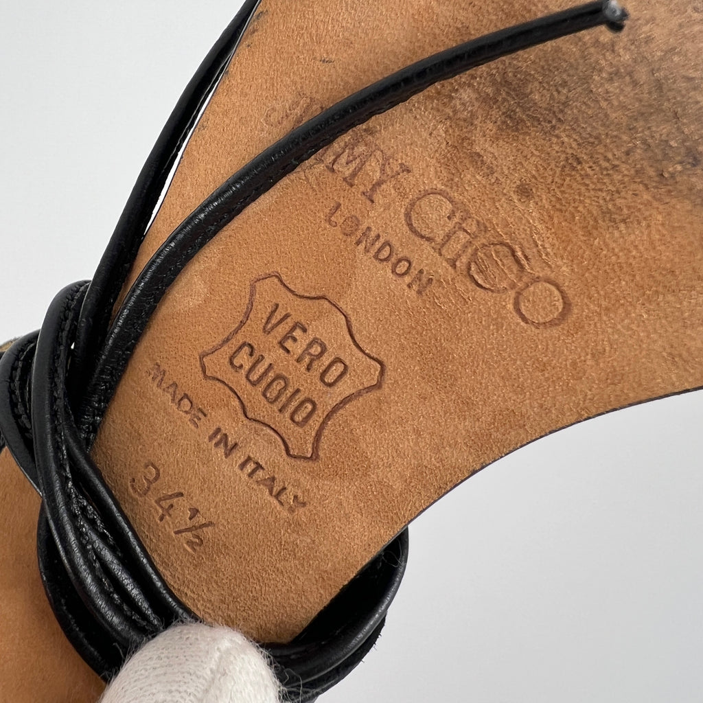 Jimmy Choo | Butterfly Detail Ankle Lace Up Black Strappy Heels (34.5)