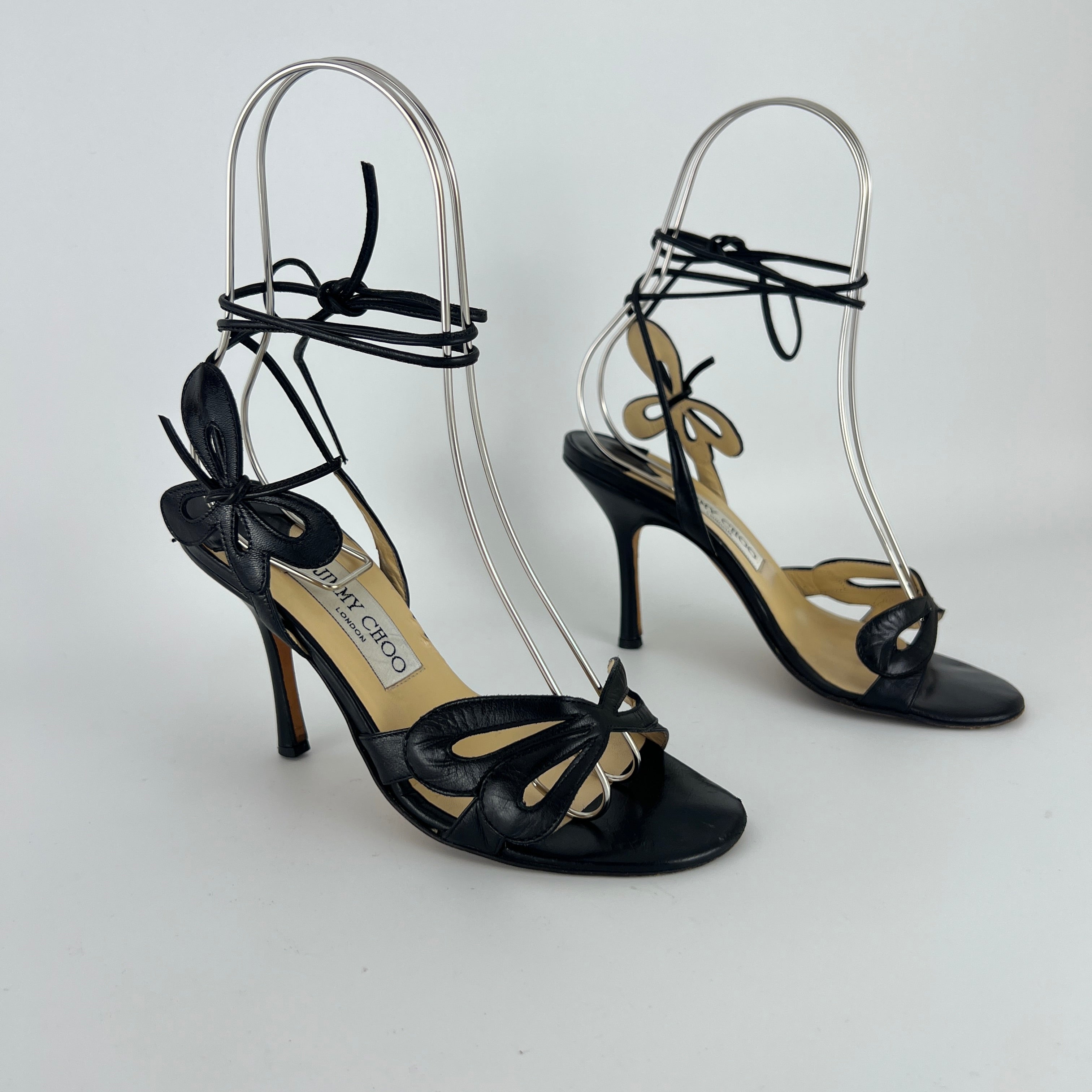 Jimmy Choo | Butterfly Detail Ankle Lace Up Black Strappy Heels (34.5)