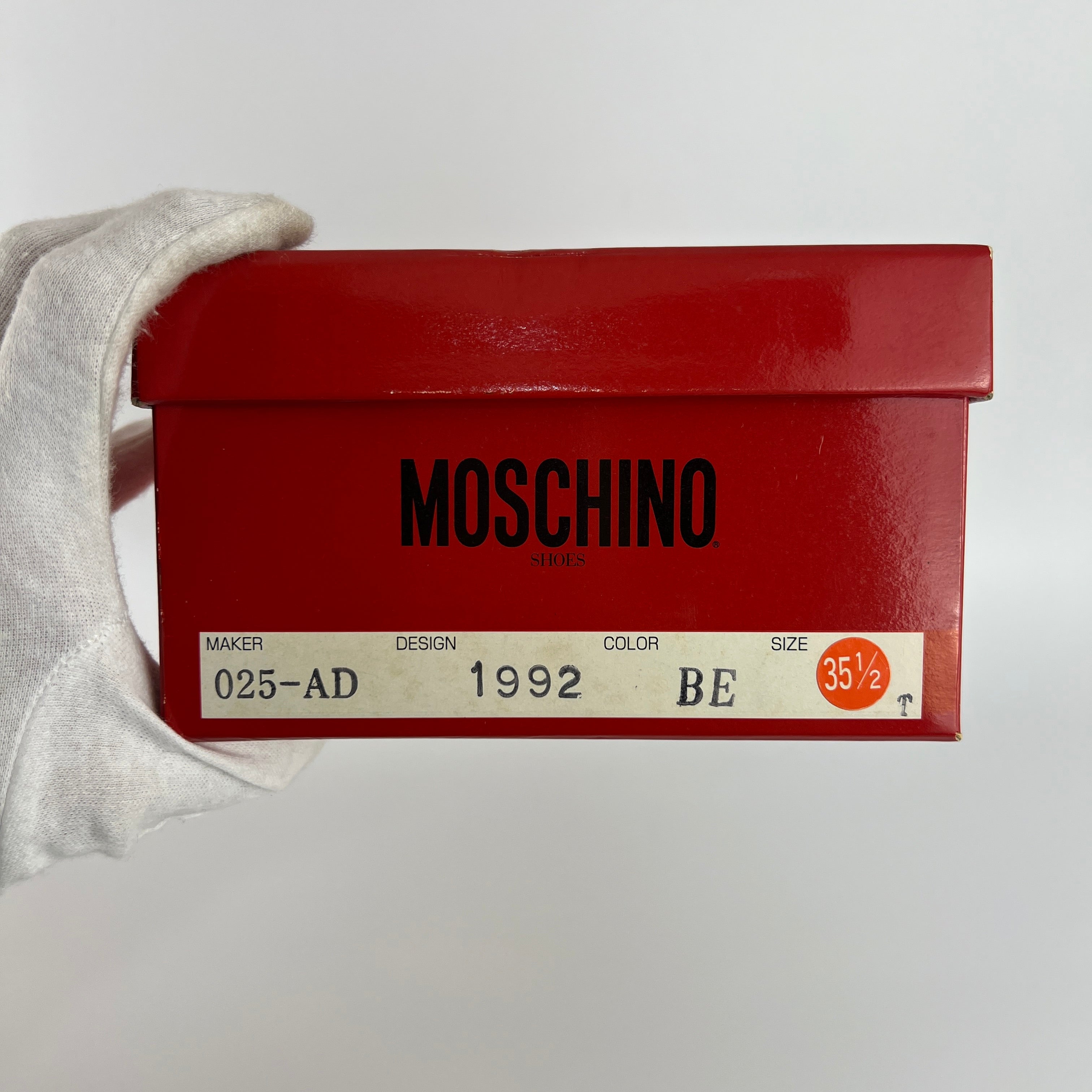 Moschino | Vintage Denim Red Leather Gold Heart Bow Slingback Peep Toe Pumps(35.5)