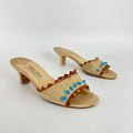 Jimmy Choo | Vintage 90s Beige Leather Turquoise Stud Brown Fringe Mule Y2K(36)