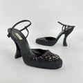 Prada | Vintage Black Satin Purple Beaded Curved Heel Ankle Strap Y2K (37.5)