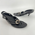 Chanel | Vintage Black Leather Silver Logo Thong Slingback Kitten Heel (35.5)