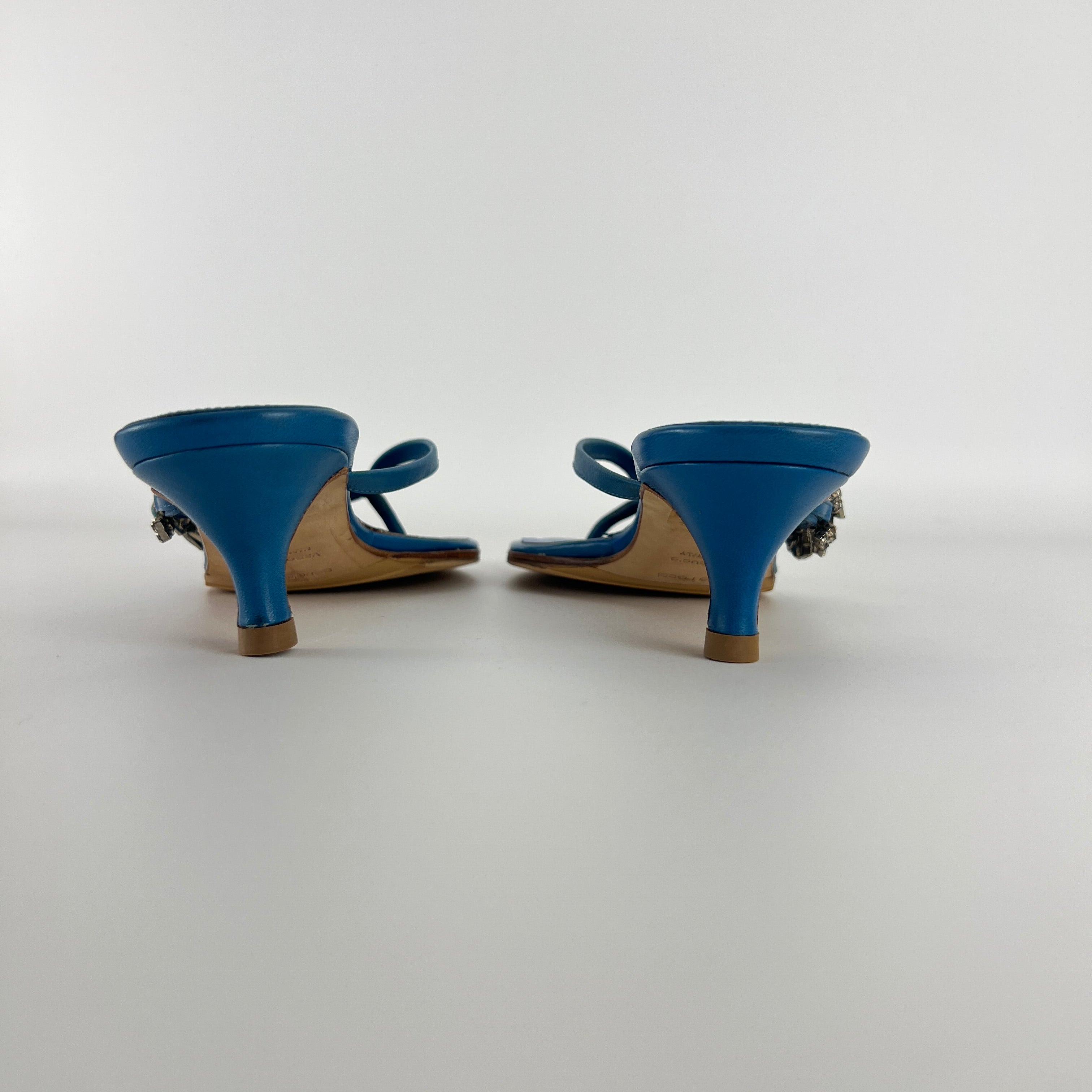 Sergio Rossi | Turquoise Stone Rhinestone Blue Flip Flop Thong Mules (35.5)