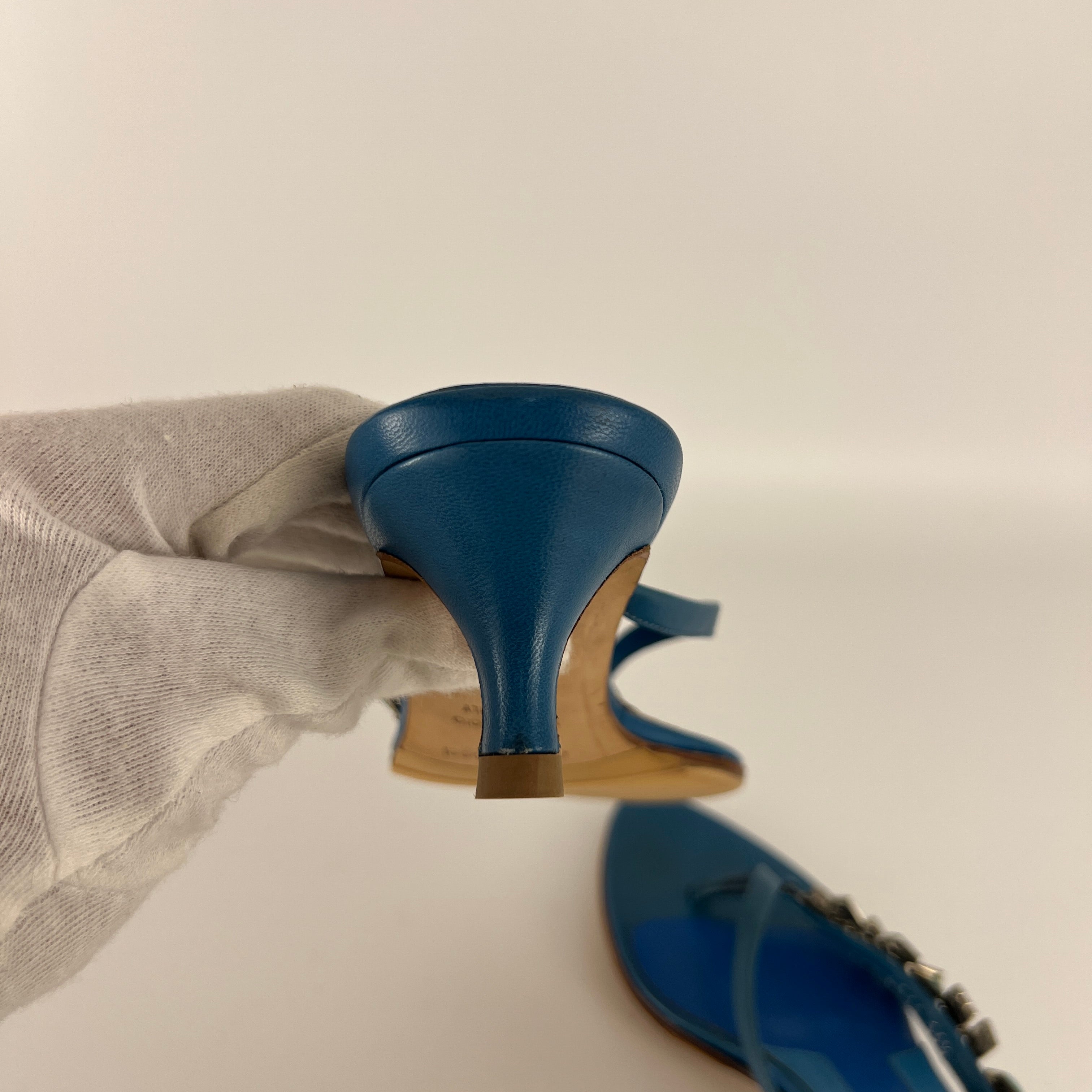 Sergio Rossi | Turquoise Stone Rhinestone Blue Flip Flop Thong Mules (35.5)