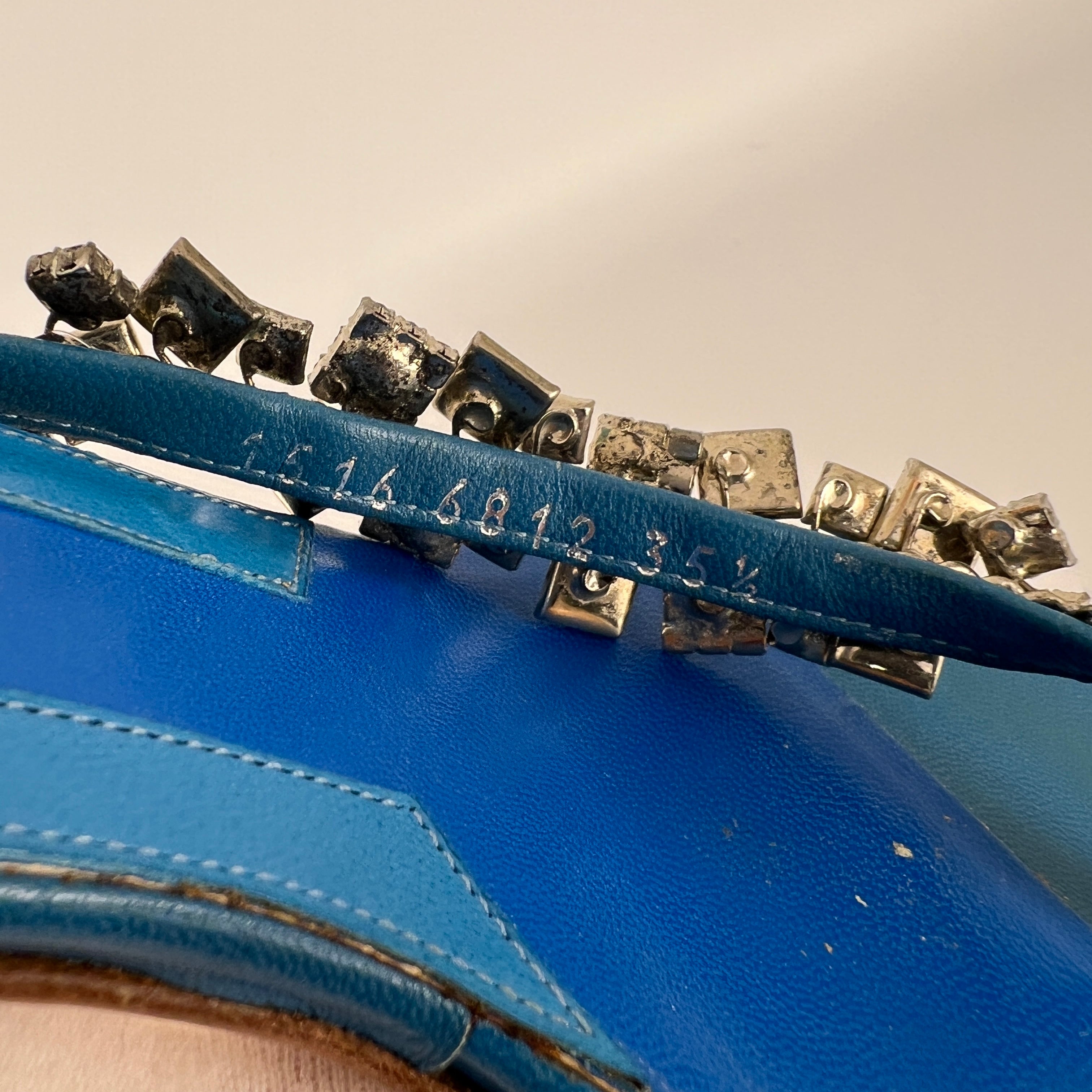 Sergio Rossi | Turquoise Stone Rhinestone Blue Flip Flop Thong Mules (35.5)