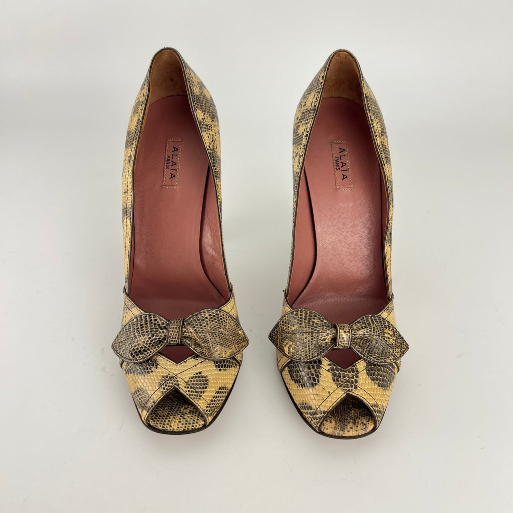 Alaia | Vintage Snake Leather Bow Peep Toe Pump (36.5)