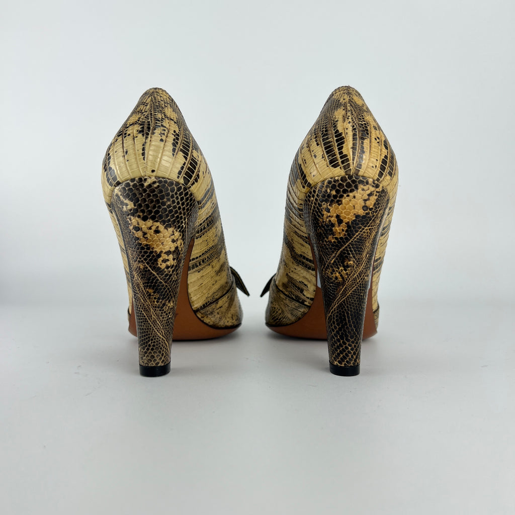 Alaia | Vintage Snake Leather Bow Peep Toe Pump (36.5)