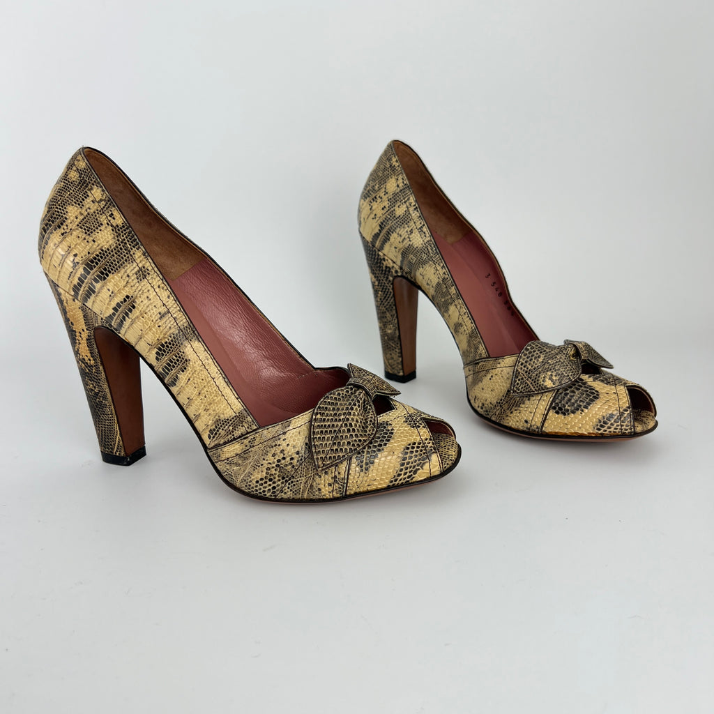 Alaia | Vintage Snake Leather Bow Peep Toe Pump (36.5)