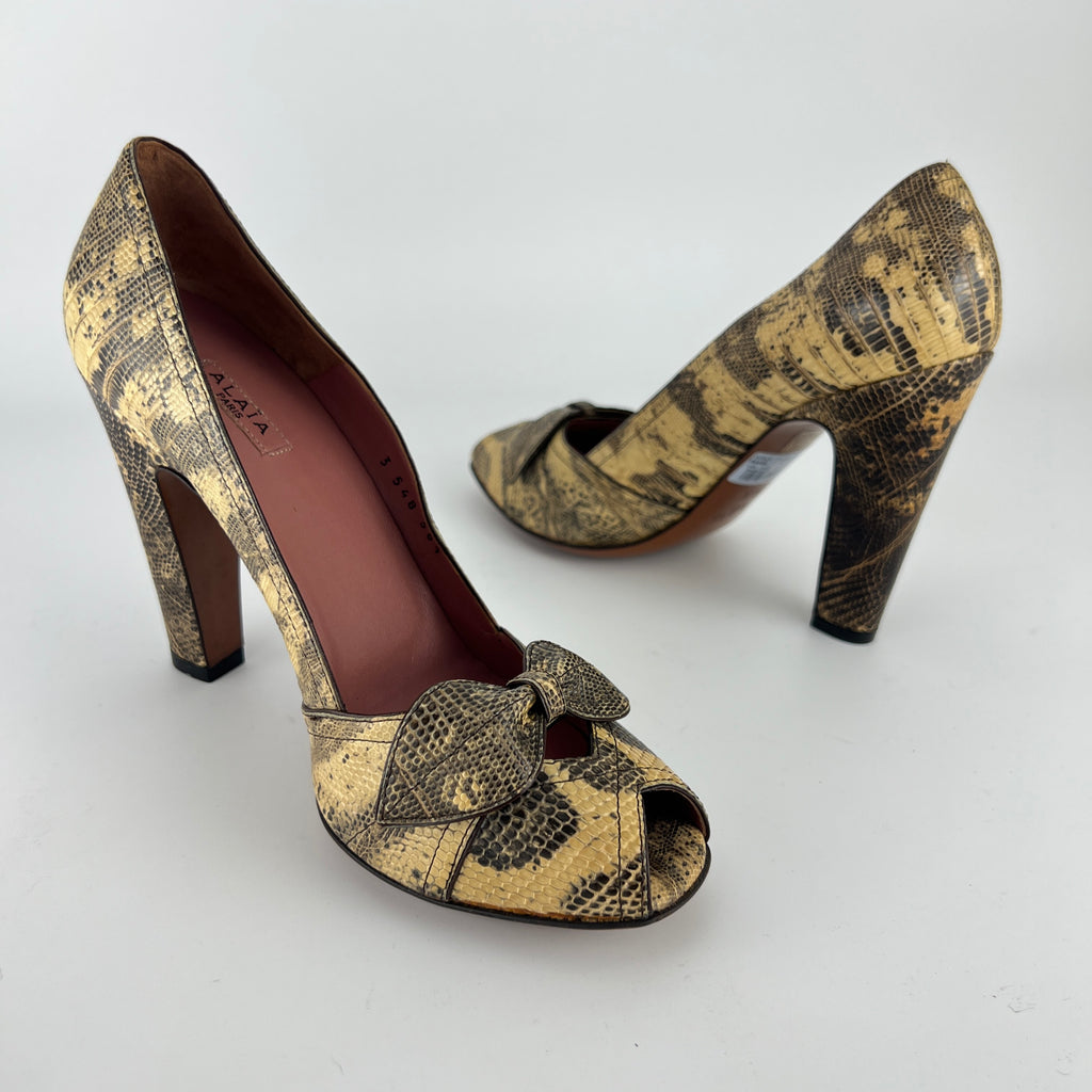 Alaia | Vintage Snake Leather Bow Peep Toe Pump (36.5)