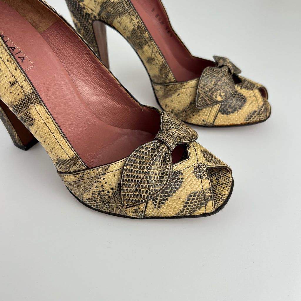 Alaia | Vintage Snake Leather Bow Peep Toe Pump (36.5)