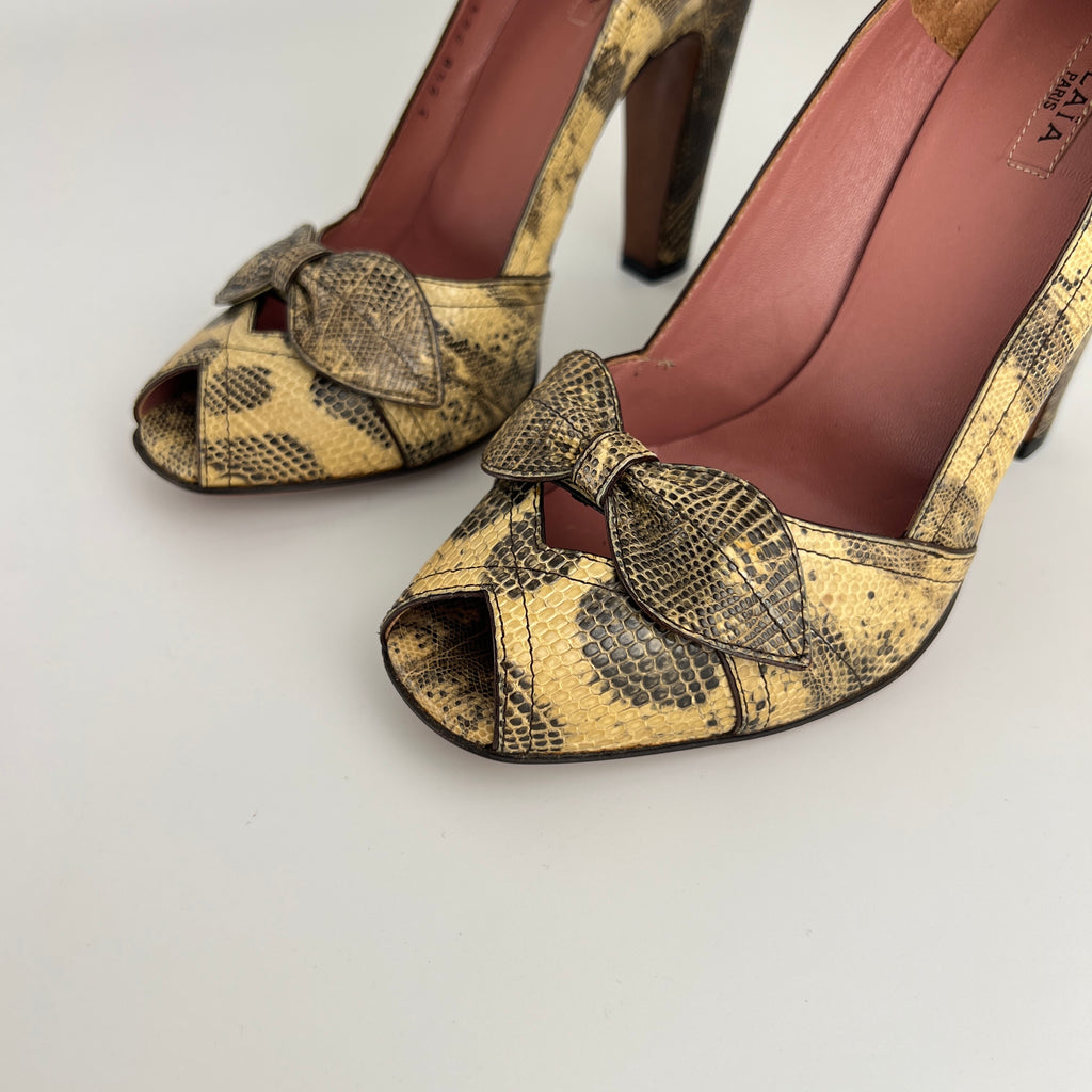 Alaia | Vintage Snake Leather Bow Peep Toe Pump (36.5)