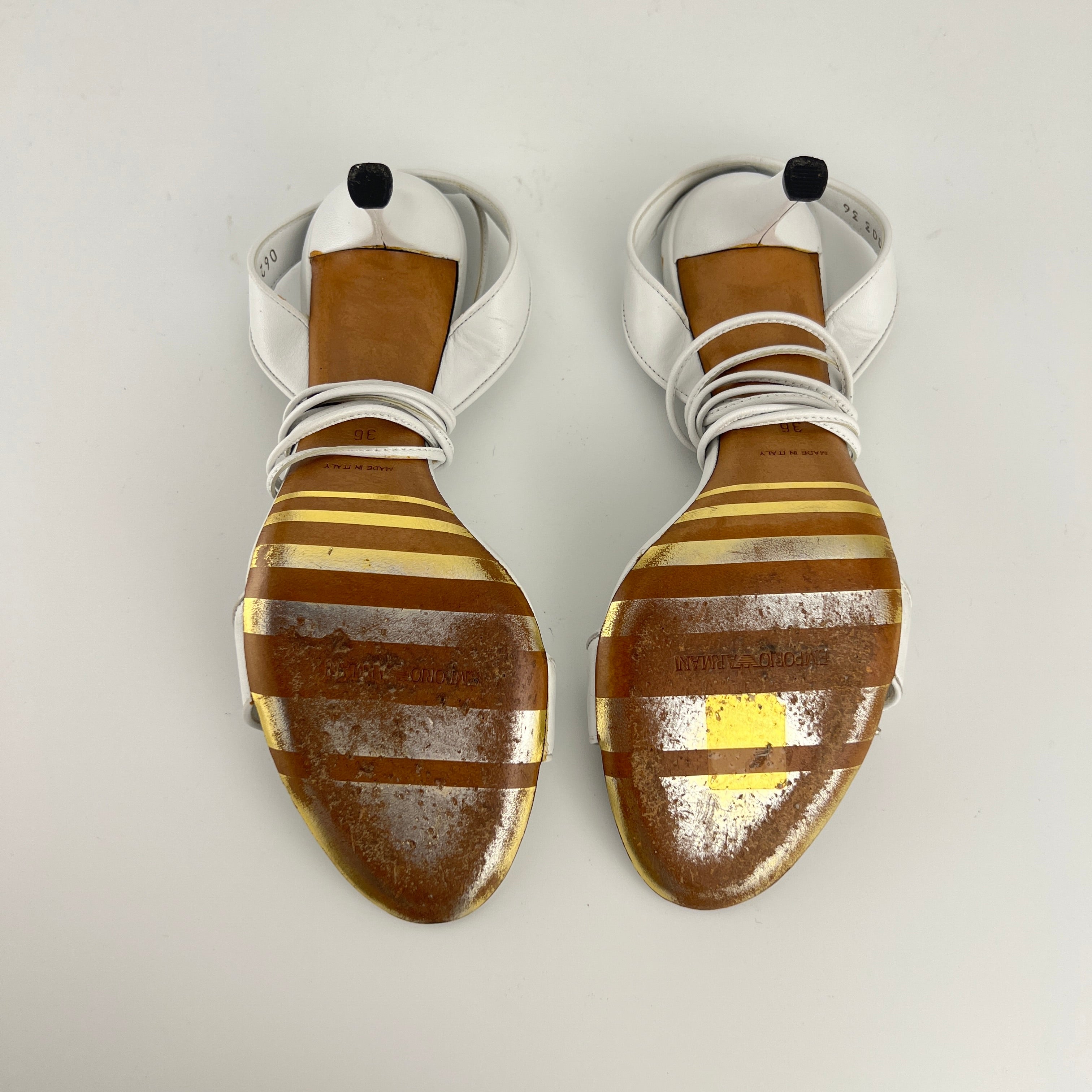 Armani | White Leather Dragonfly Gem Strappy Lace Up Sandal Heels (36)