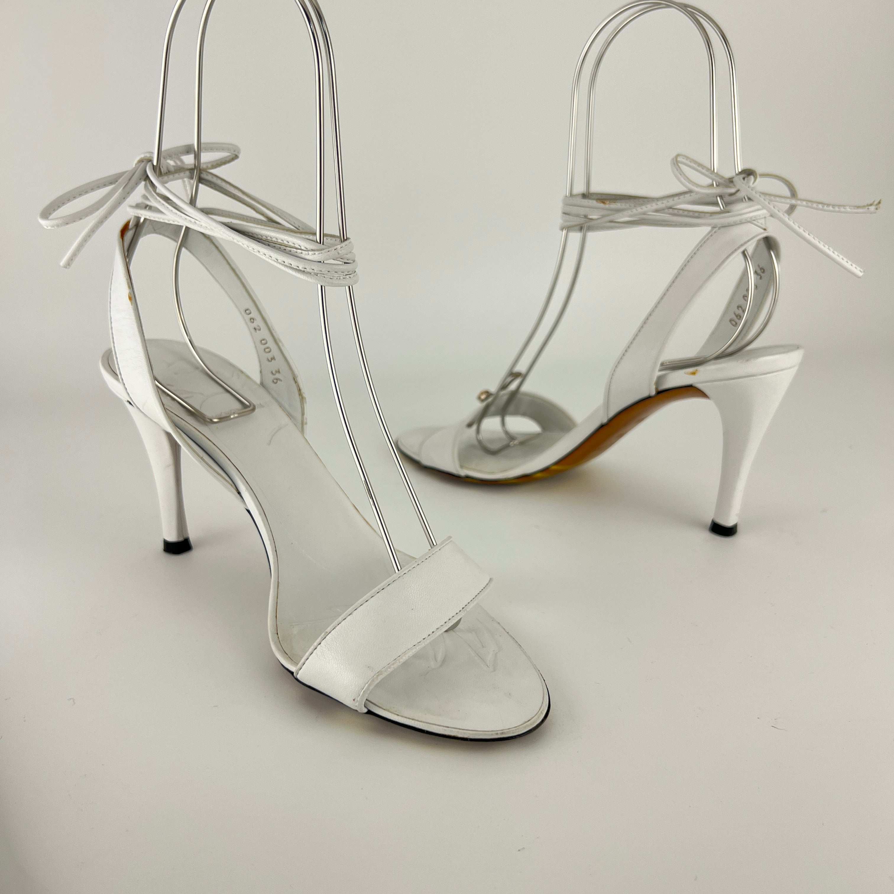 Armani | White Leather Dragonfly Gem Strappy Lace Up Sandal Heels (36)