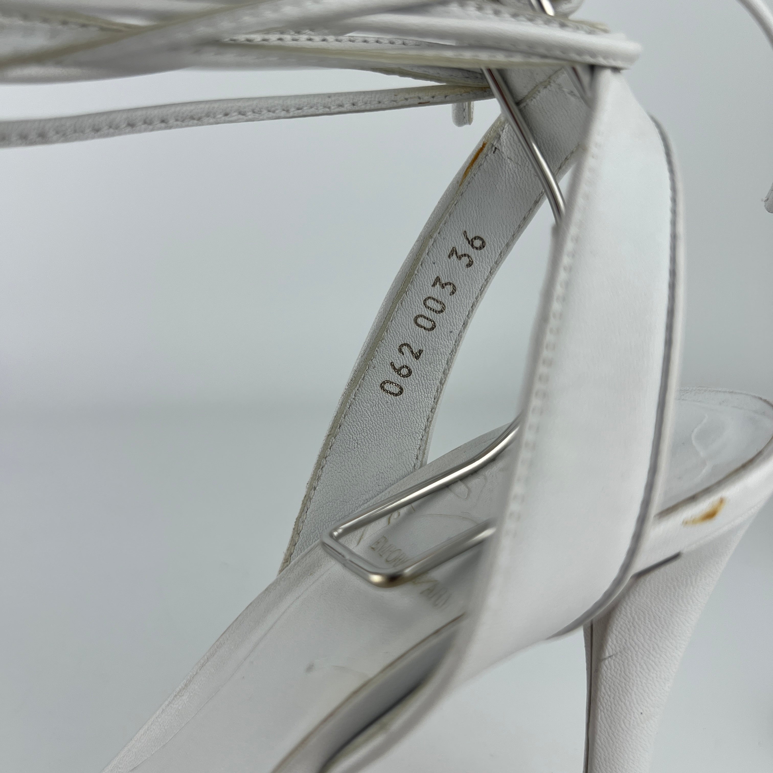 Armani | White Leather Dragonfly Gem Strappy Lace Up Sandal Heels (36)
