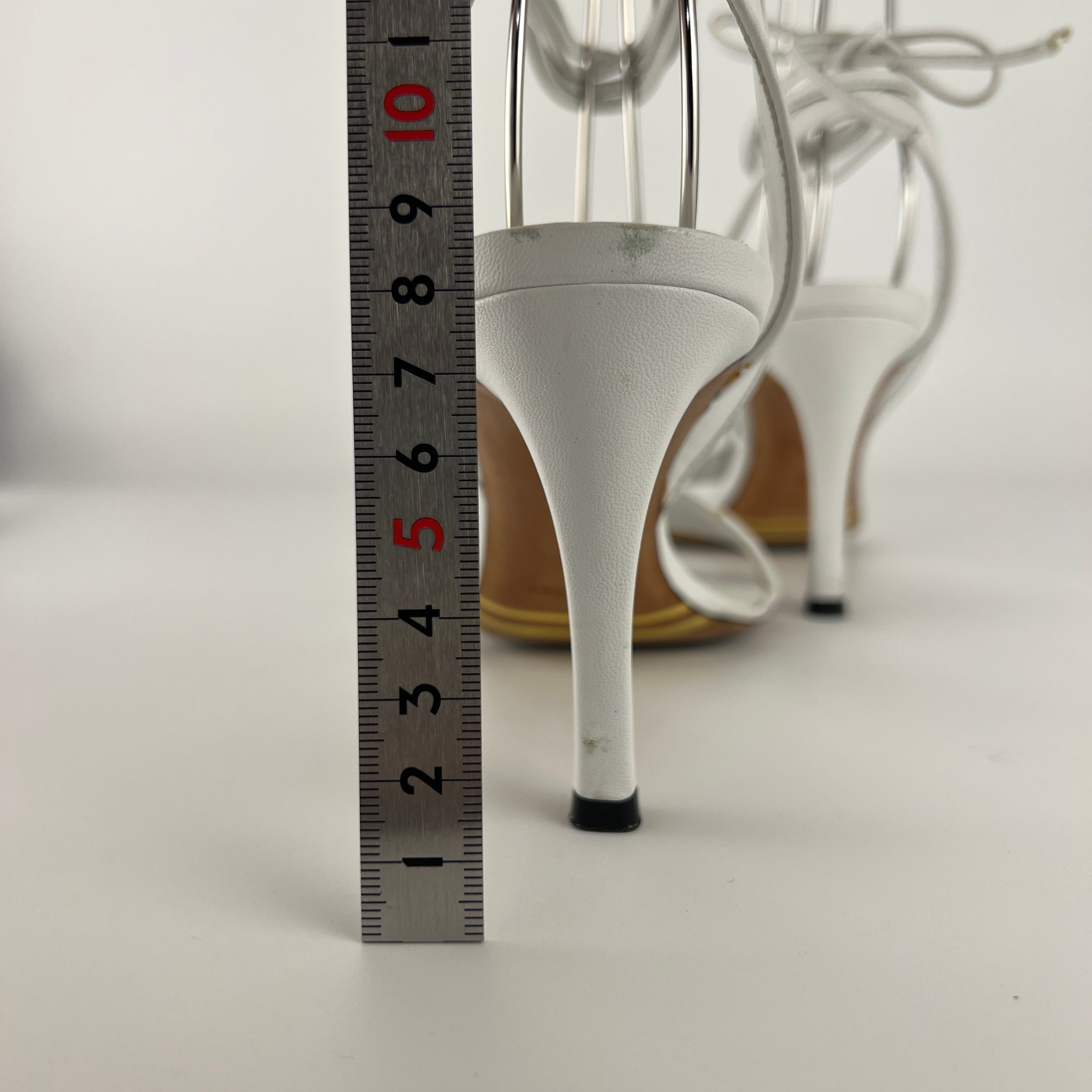 Armani | White Leather Dragonfly Gem Strappy Lace Up Sandal Heels (36)