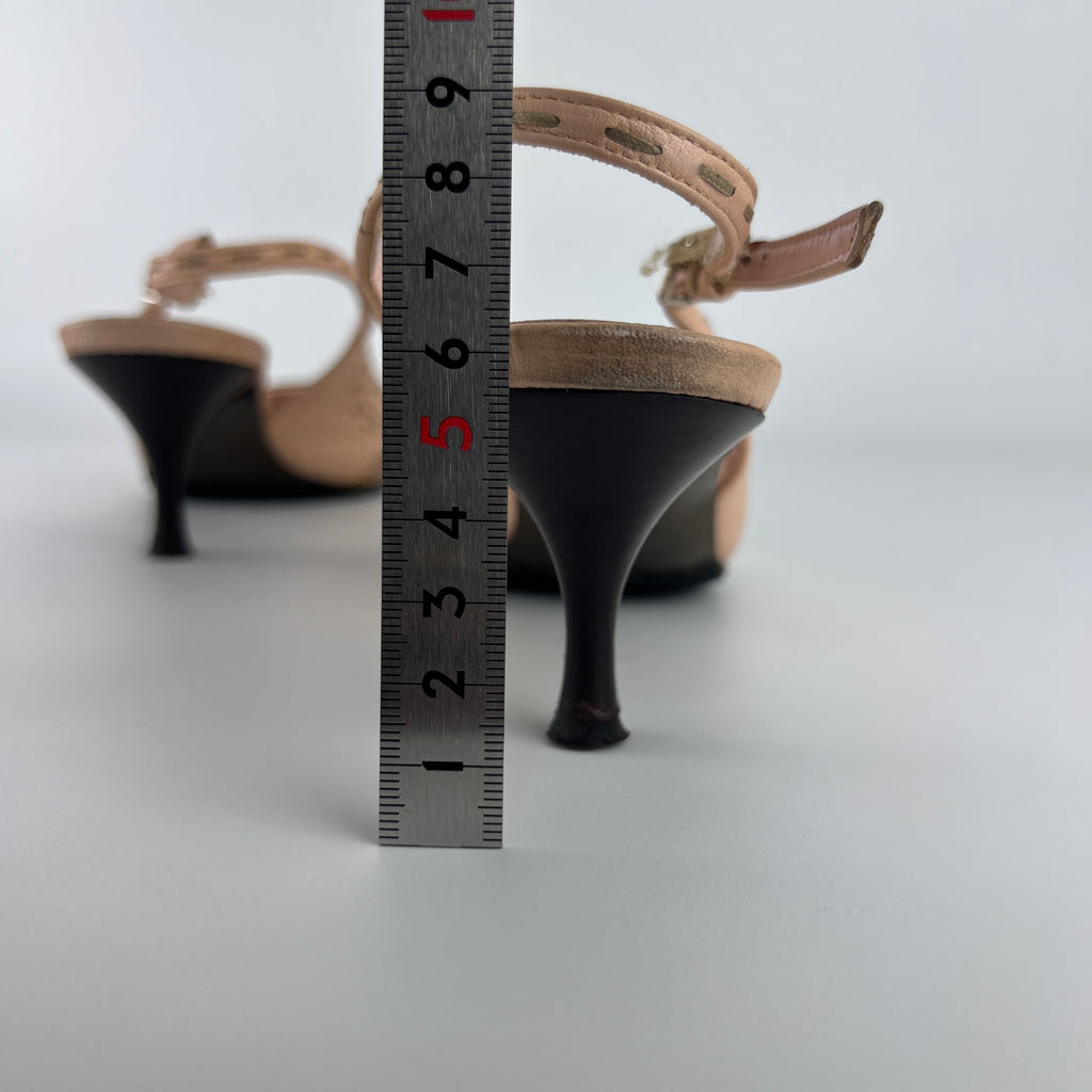 Fendi | Vintage Selleria Pink Leather Metal Logo Pointed Toe Slingback Heels (37)
