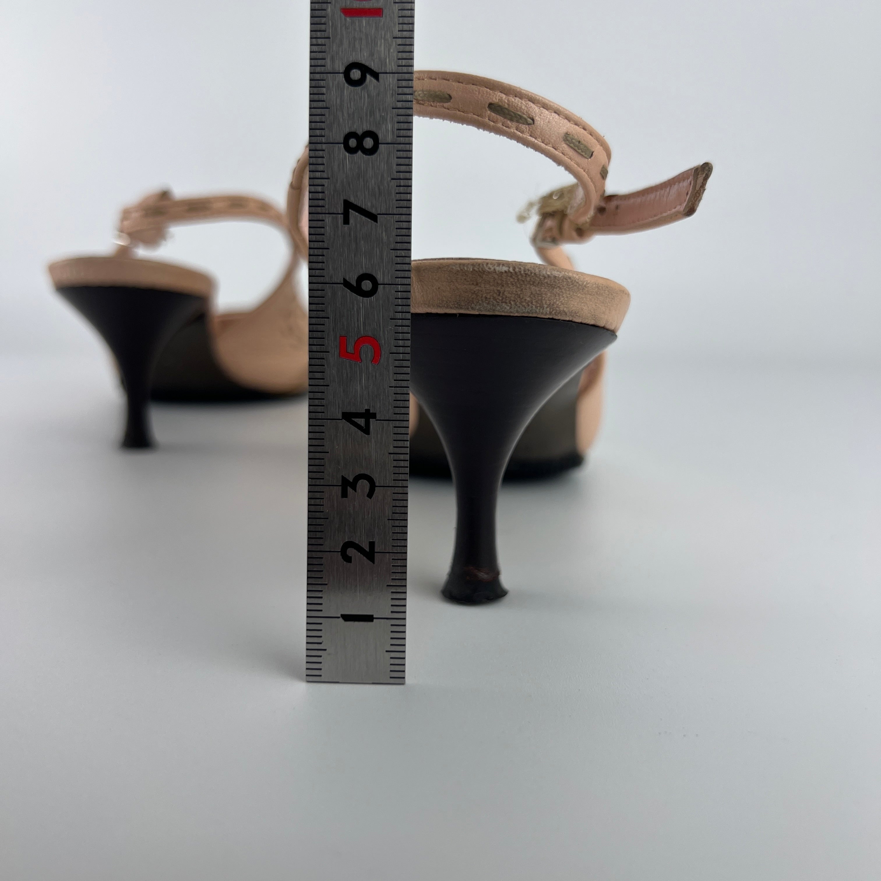 Fendi | Vintage Selleria Pink Leather Metal Logo Pointed Toe Slingback Heels (37)