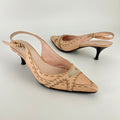 Fendi | Vintage Selleria Pink Leather Metal Logo Pointed Toe Slingback Heels (37)