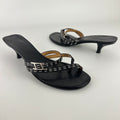 Hermes | Vintage Black Leather Thong H Buckle Top Stitch Sandal Kitten Mules (37)